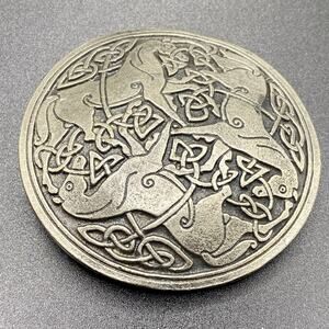 Vintage St Justin Pewter Celtic Inverurie Horses Brooch Celtic Knot Gallo